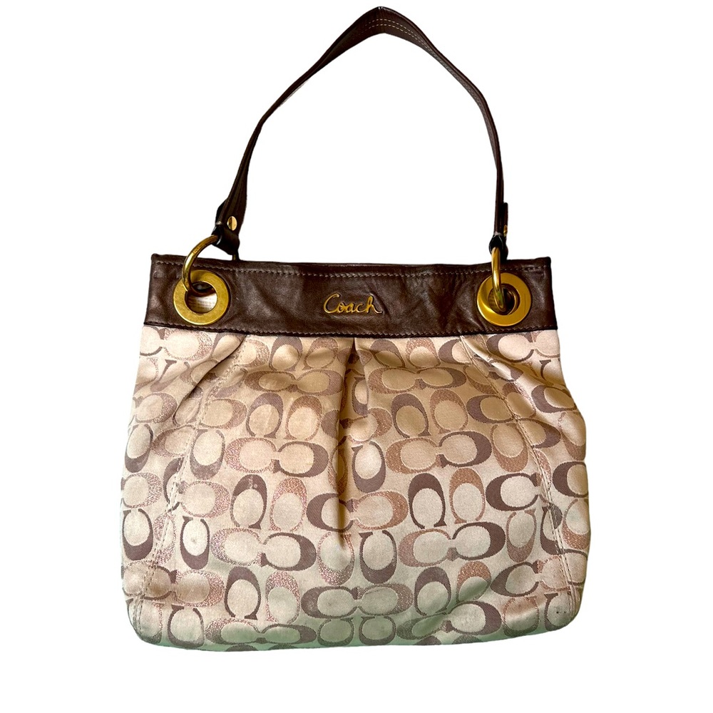 COACH Ashley Logo Signature Shoulder Bag Purse Jaquard & Leather F20265